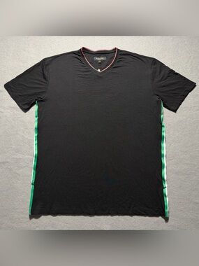 Pavini Men’s XXL Black V-Neck T-Shirt Italian Flag Stripe Trim NWT